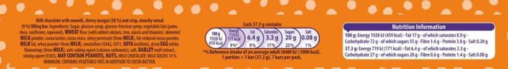 Cadbury Double Decker Schokoriegel – Knuspriges Müsli und zäher Nougat in Milchschokolade, 7er-Pack