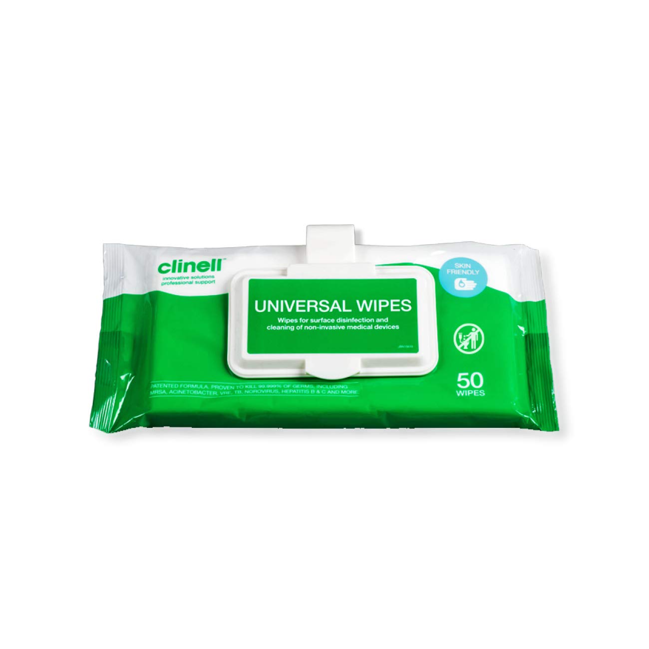 Clinell CWCP50 Universal Cleaning and Disinfection Wipes - 50 Wipes per Clip Pack