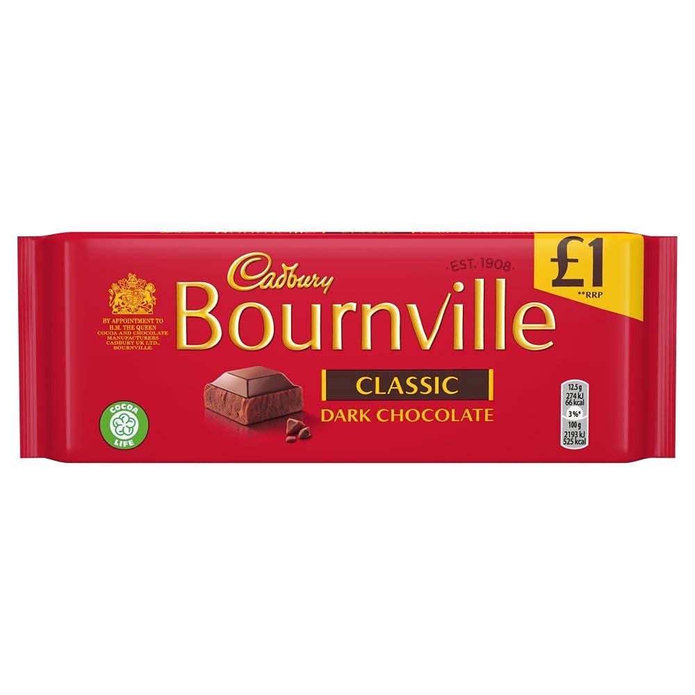 Cadbury Dairy Milk Bournville Zartbitterschokoladenblock, 180 g