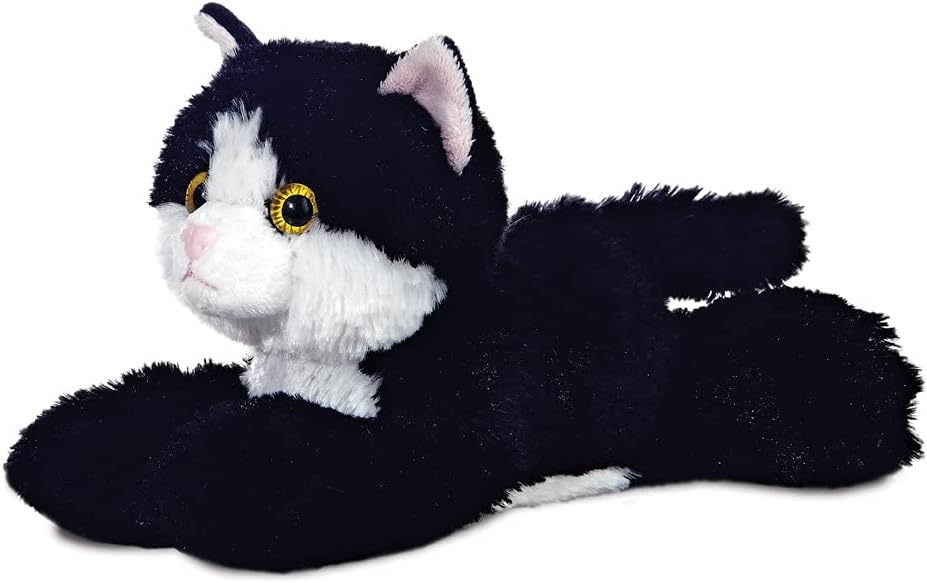 Aurora Mini Flopsies 8-inch Black & White Cat Plush - Soft Cuddly Stuffed Animal for Babies & Toddlers