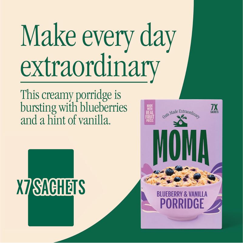 MOMA Blueberry & Vanilla Porridge Sachets - 7 x 40g - Made with British Oats