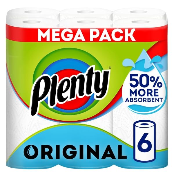 Plenty - Original Kitchen Roll, 6 Rolls, 2-Ply Tissue