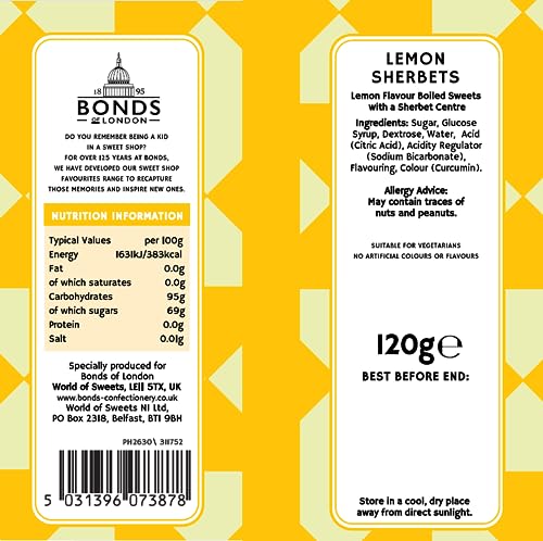 Bonds Lemon Sherbets 120g - Fizzy Lemon Sherbert Sweets with Tangy Centre