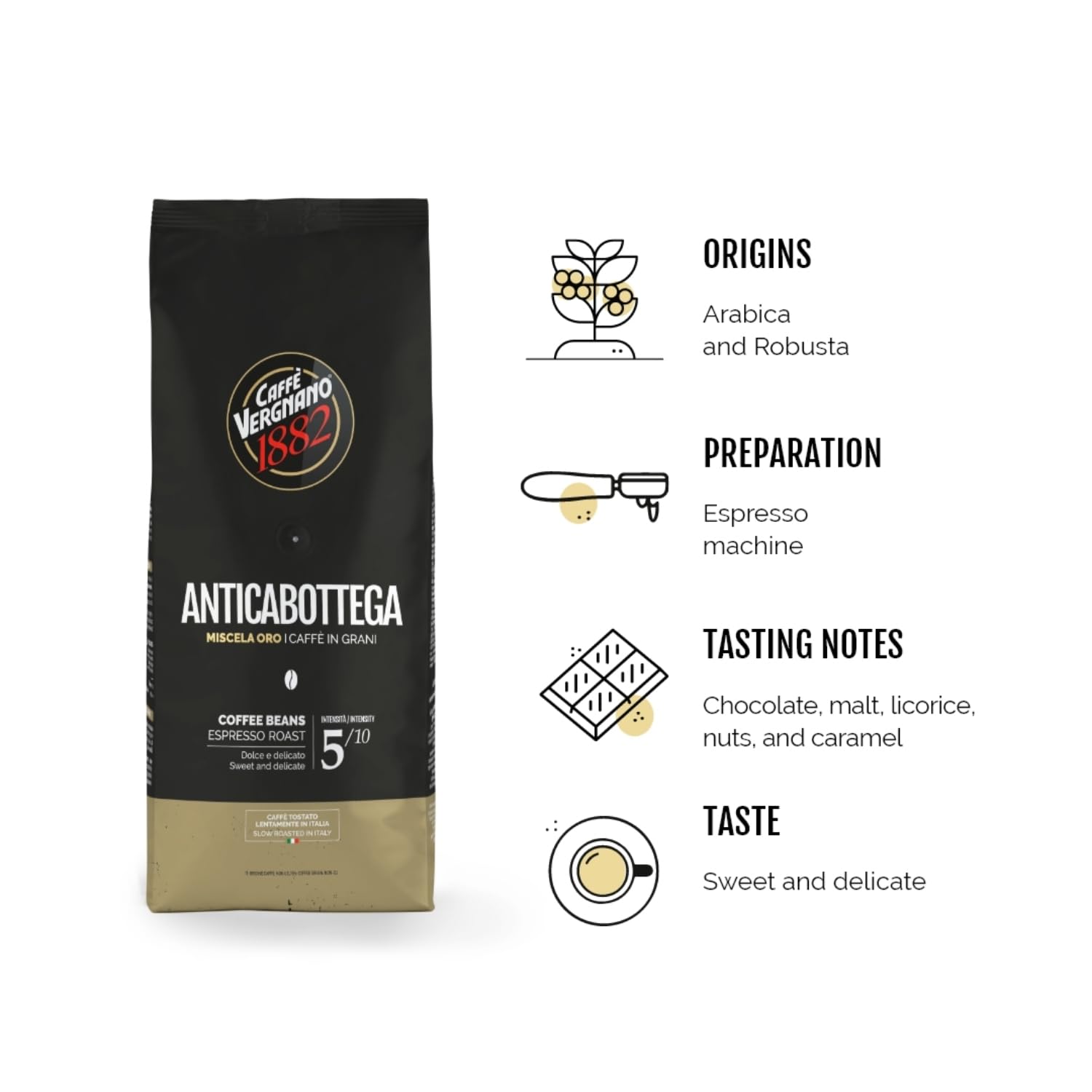 Caffè Vergnano 1882 Antica Bottega Oro Whole Bean Coffee 1 kg