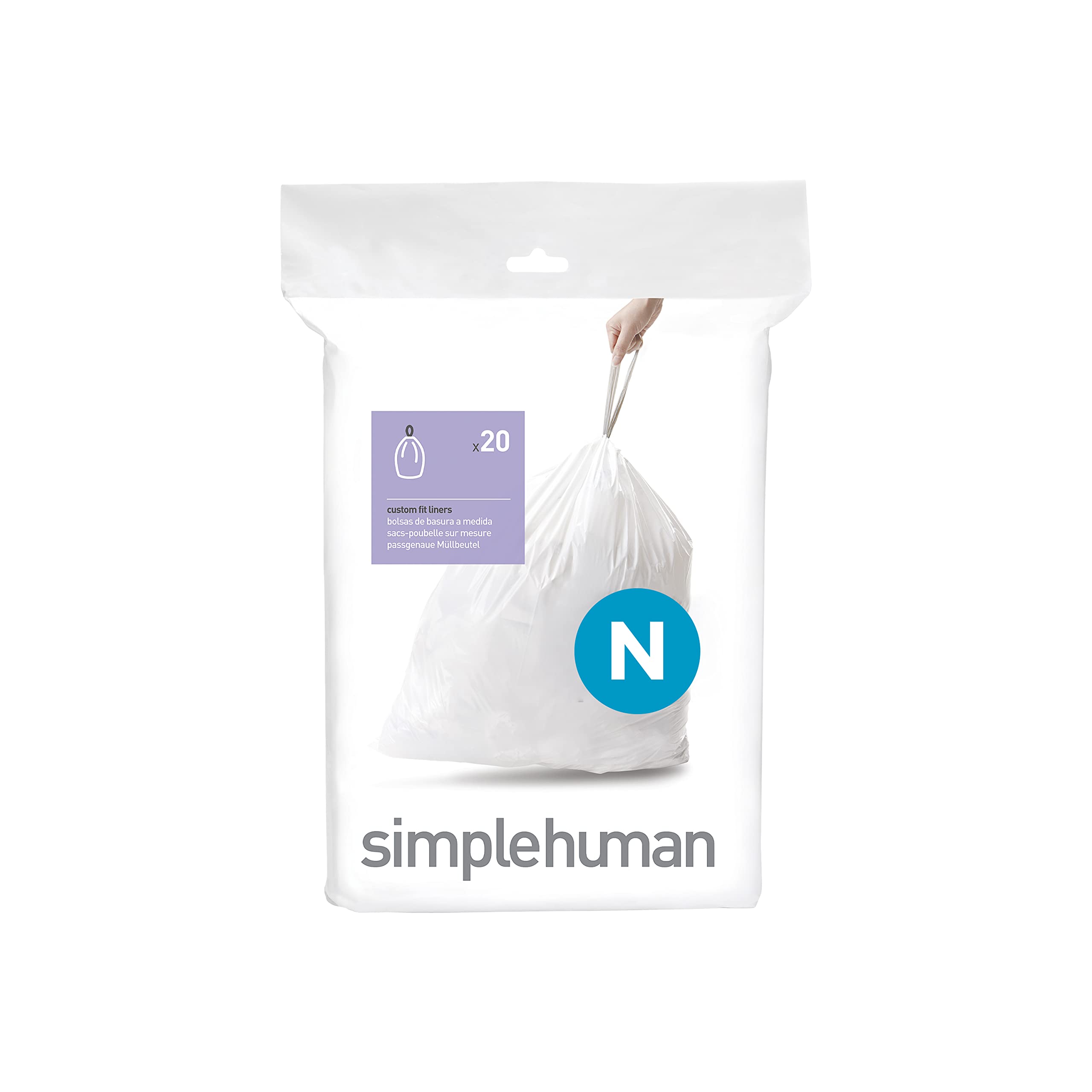 simplehuman Code N Custom Fit Bin Liners, White Plastic - Pack of 20