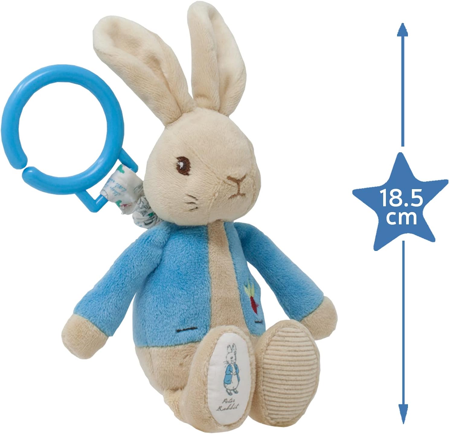 Beatrix Potter Peter Rabbit Jiggle Attachable Soft Toy - 18.5cm Bouncing Bunny for Pram, Car Seat & Crib