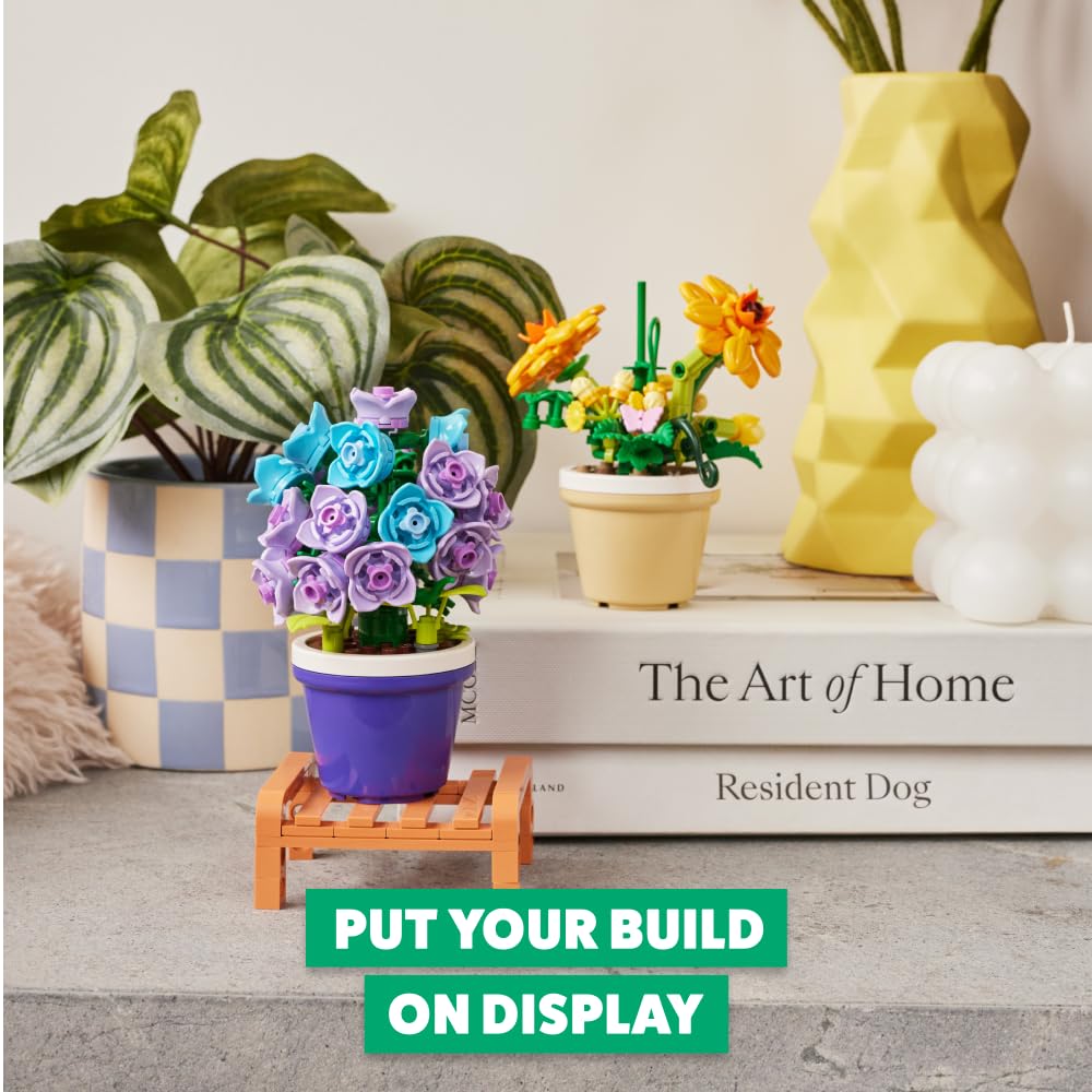 MAX Premium Garden Pot Plants Building Bricks Set - 186-Piece Campanula Flower Kit for Ages 3+