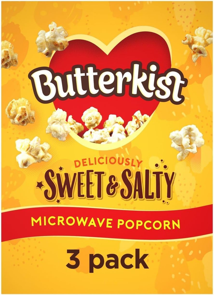 Butterkist Süßes & Gesalzenes Mikrowellen-Popcorn, 3 x 60 g – Toffee-überzogener Snack