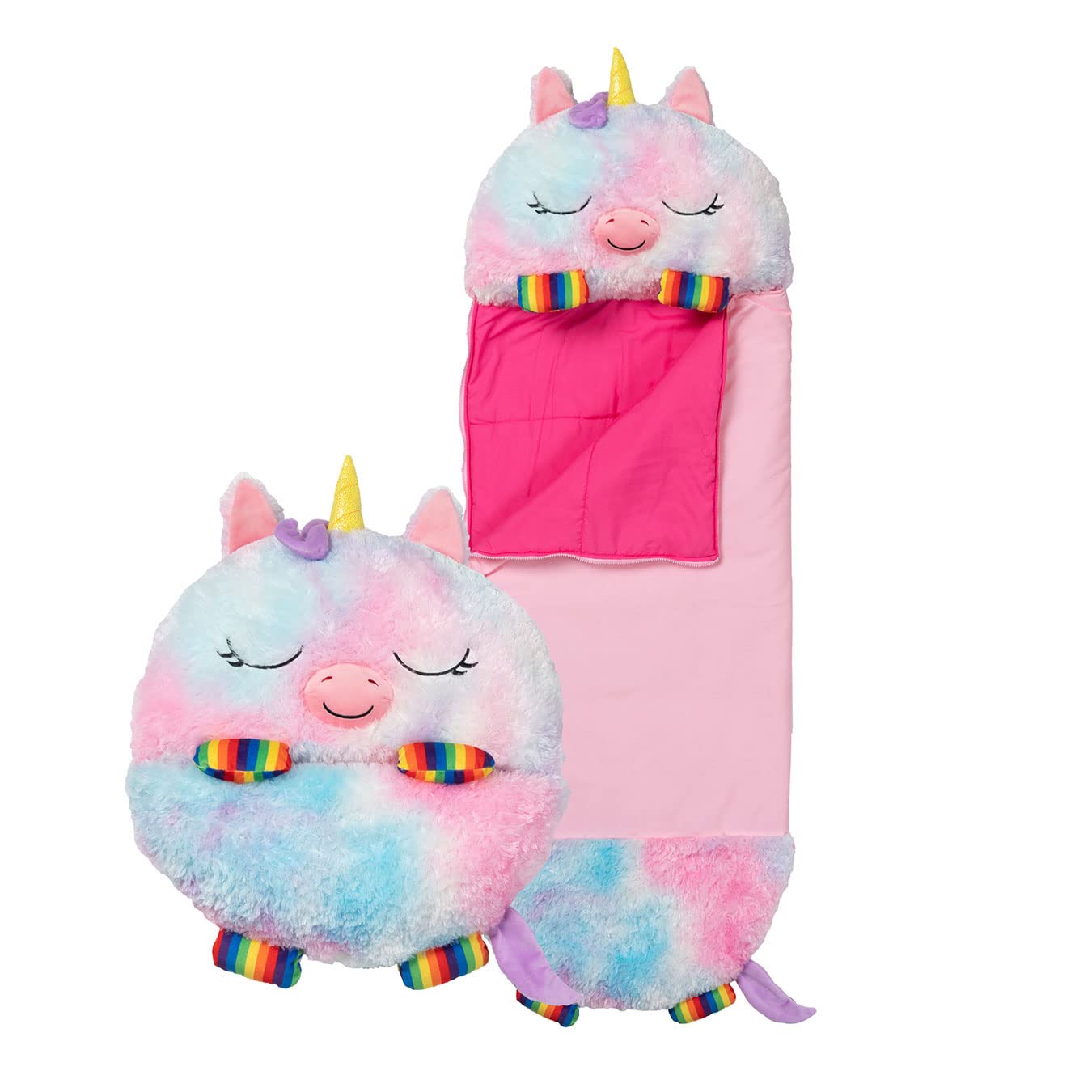schlafsack jugend Happy Nappers Kinderschlafsack Regenbogen-Einhorn – Plüschtier und beq