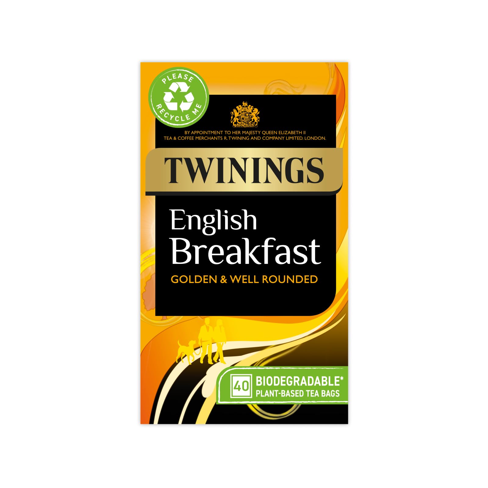 Twinings English Breakfast Schwarztee, golden, rund und vollmundig, 40 biologisch abbaubare Teebeutel