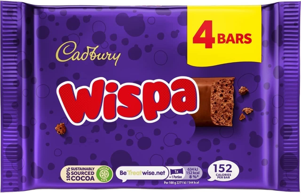 Cadbury Wispa Smooth & Creamy Aerated Milk Chocolate Bar – 4 x 27,9 g Multipack