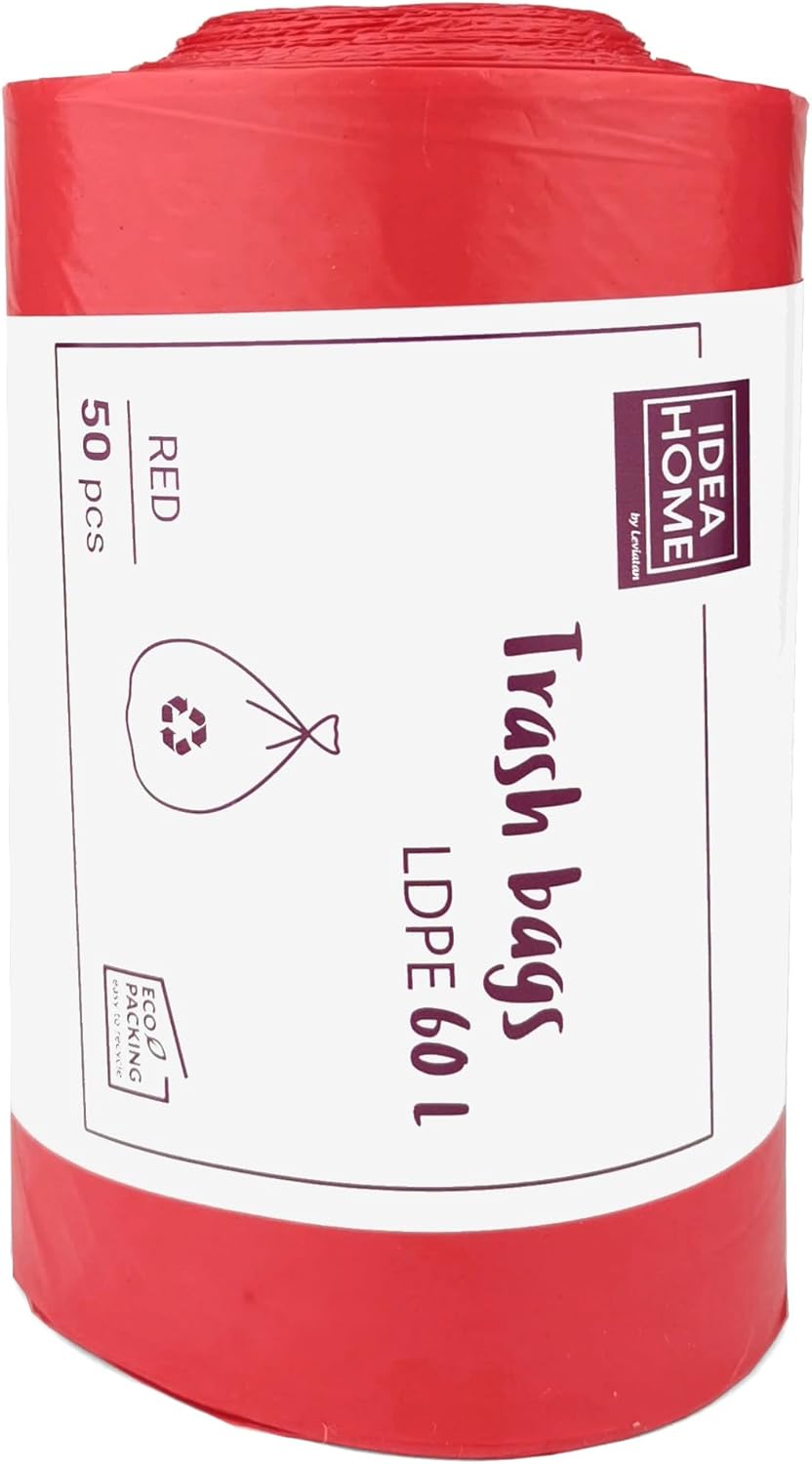 D.RECT 60L Heavy Duty Red Bin Liners - 50 Pack