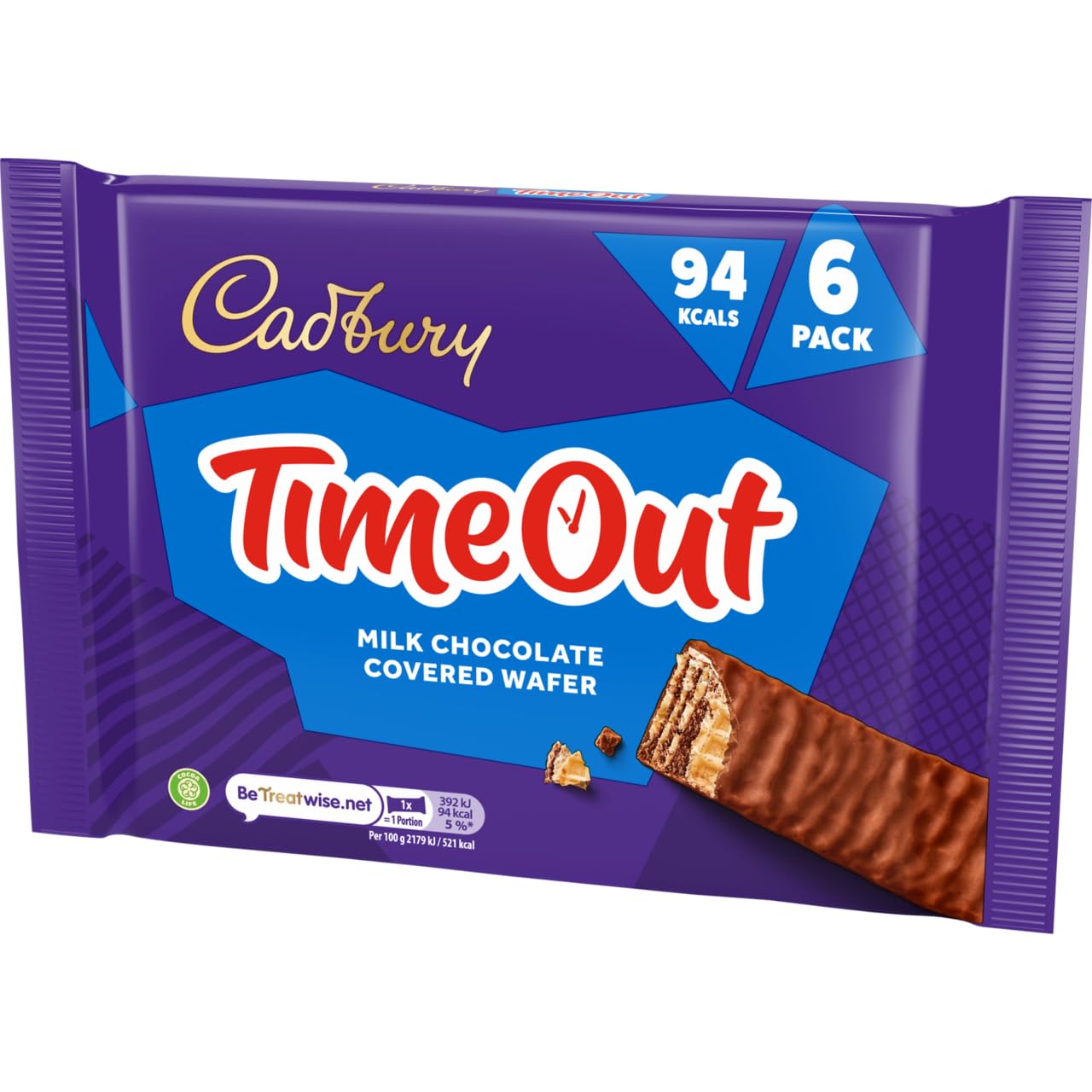 Cadbury Timeout Milk Chocolate Covered Wafer Bars, 6-Pack Crispy Snack with Smooth Milk Chocolate Coating