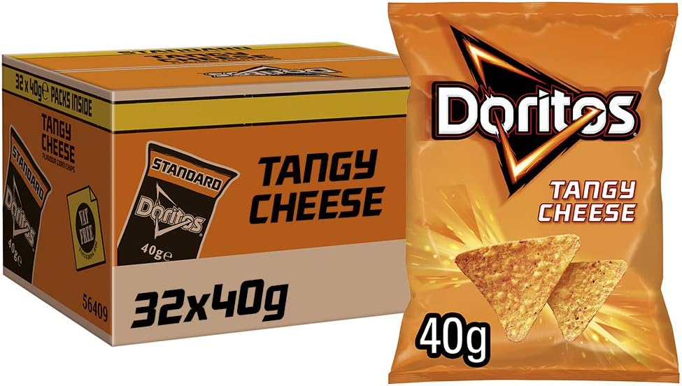 Doritos Tangy Cheese Tortilla Chips, 40 g (32 Stück) – Kräftiger Geschmack, vegetarische Chips