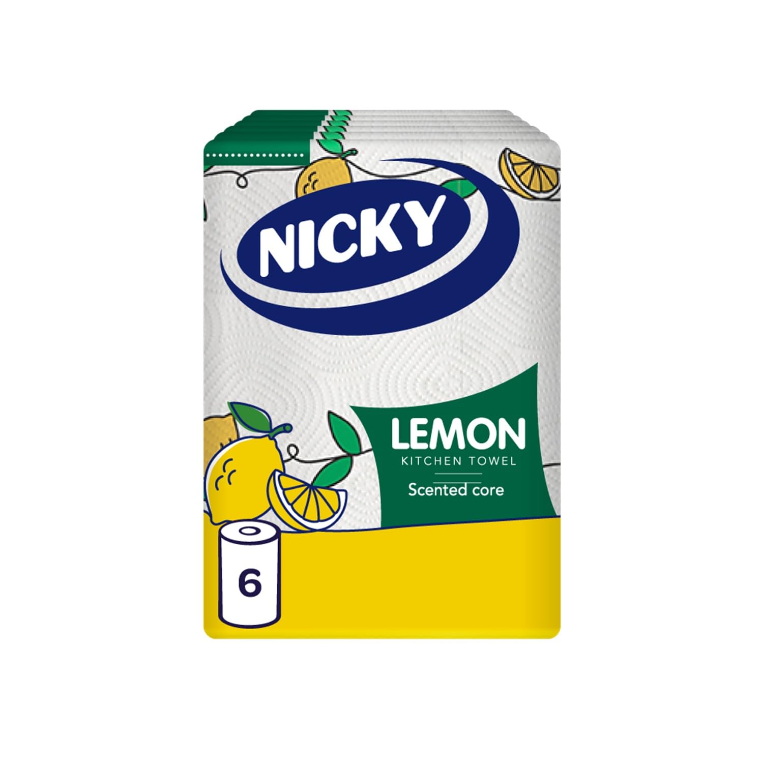 Nicky Lemon Kitchen Towel - Pack of 6 Rolls, 150 2-Ply Sheets per Roll, Scented, Embossed, FSC-Certified