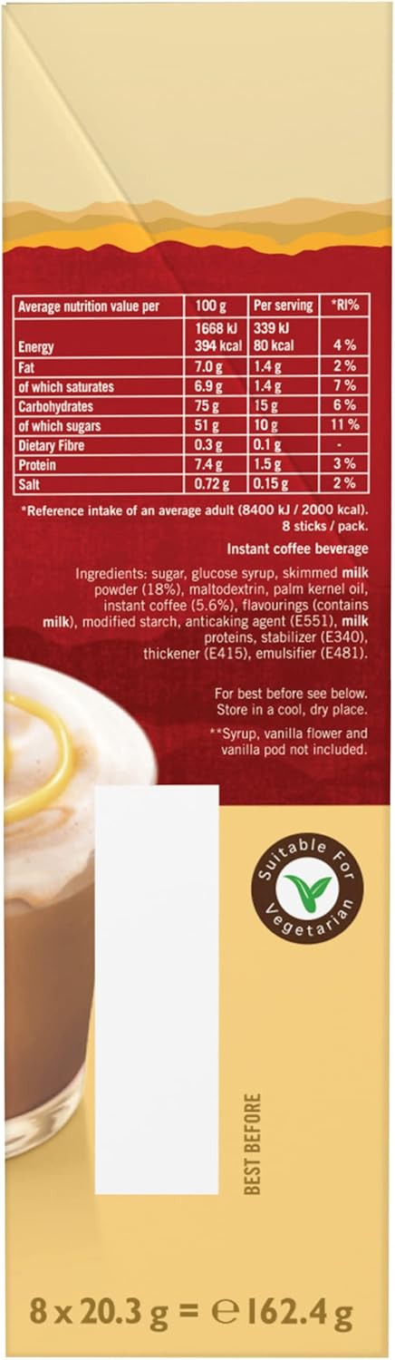 Kenco Iced/Hot Vanilla Latte Sachets - Pack of 5 (40 Sachets Total)