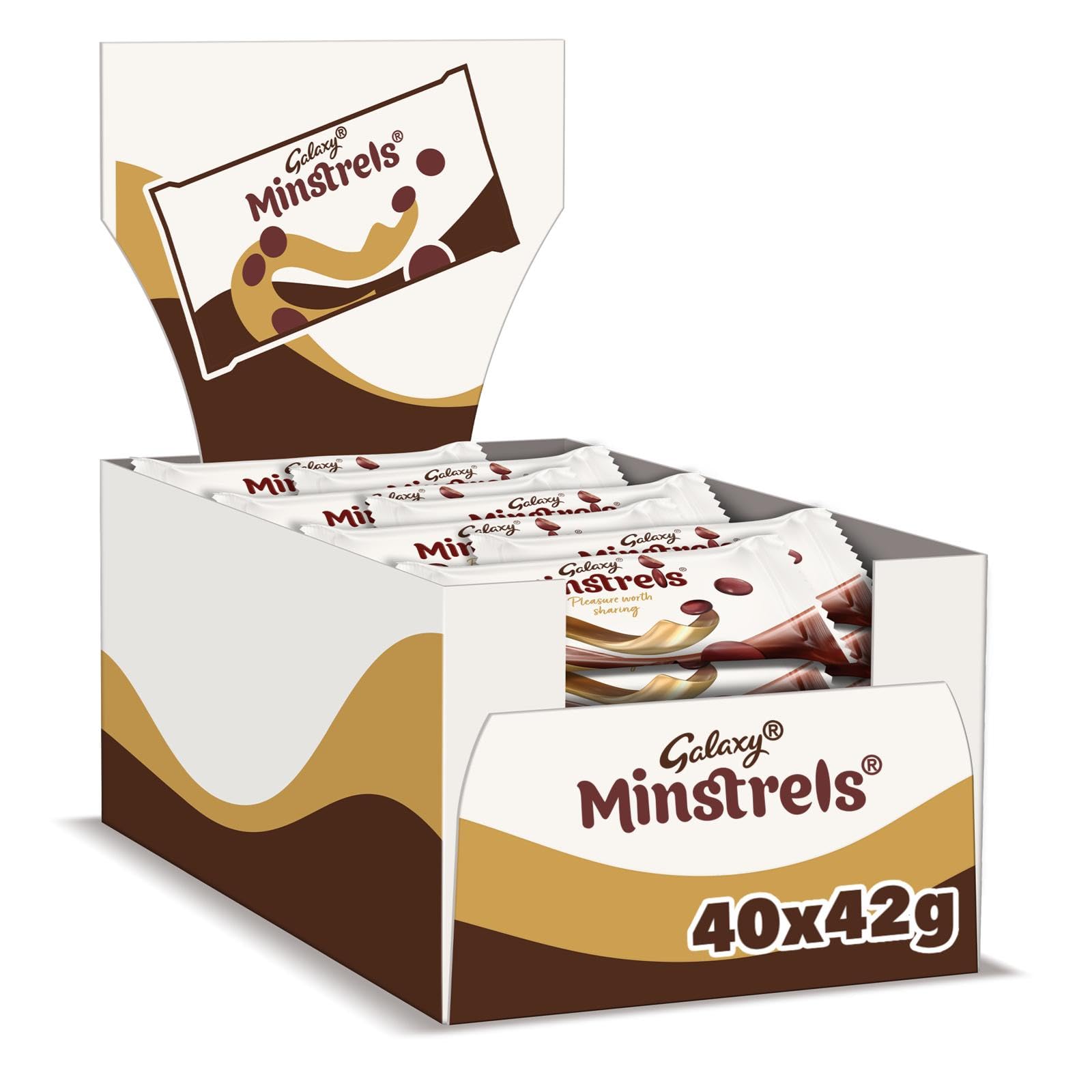 Galaxy Minstrels Milchschokolade, Großpackung – 40 Beutel à 42 g, zarte Schokolade mit knuspriger Zuckerhülle
