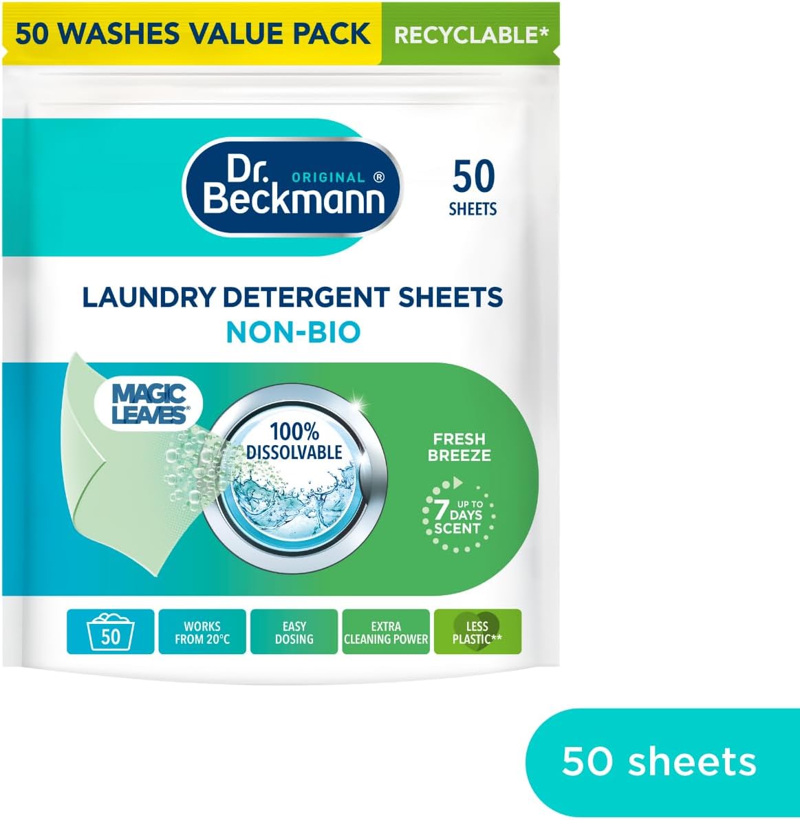 Dr. Beckmann Laundry Detergent Sheets Non-Bio - Spring Fresh Scent, 220g
