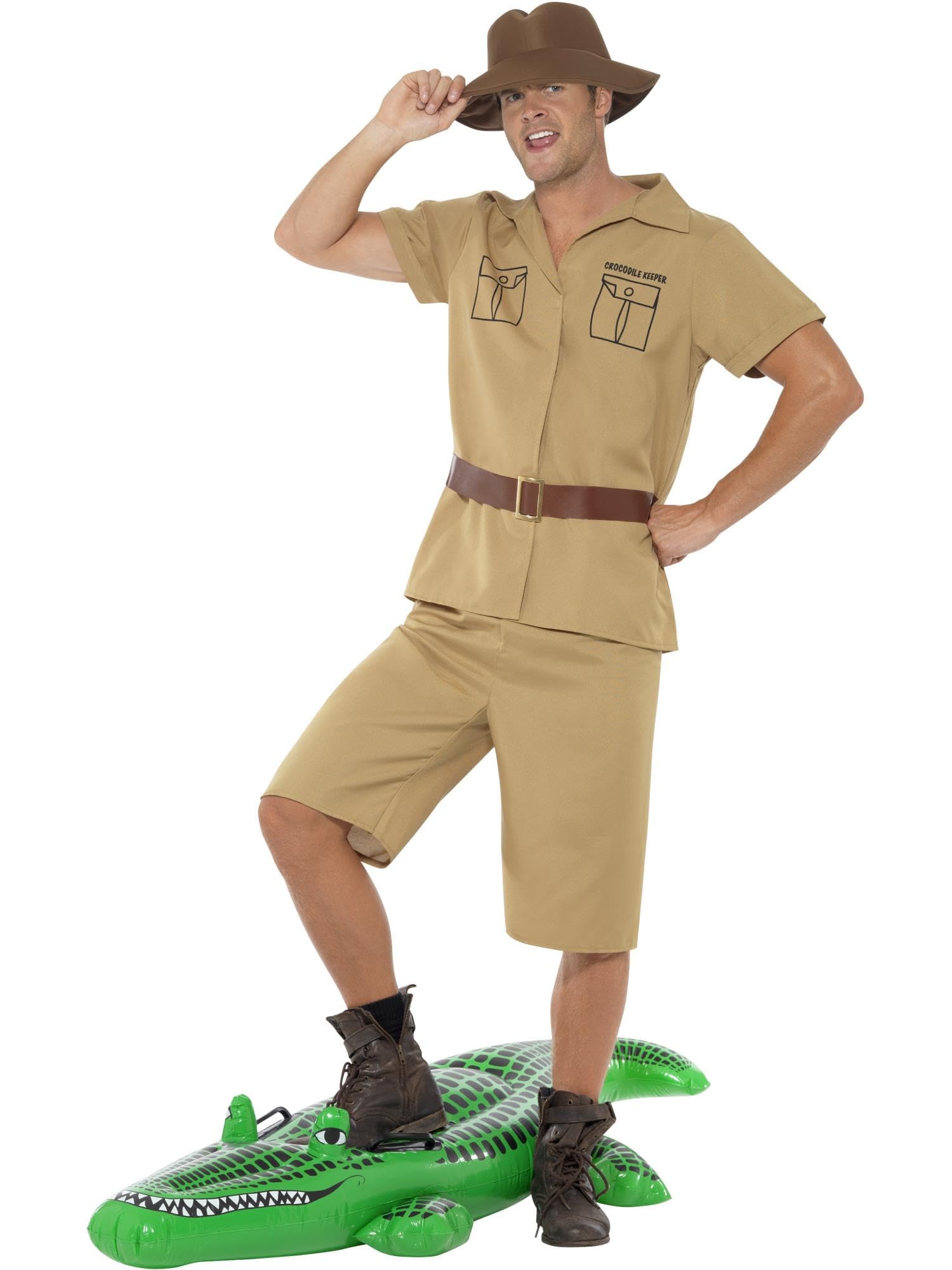 Smiffys Safari Man Costume - Adult Men's Brown Costume with Shirt, Shorts, Belt and Hat