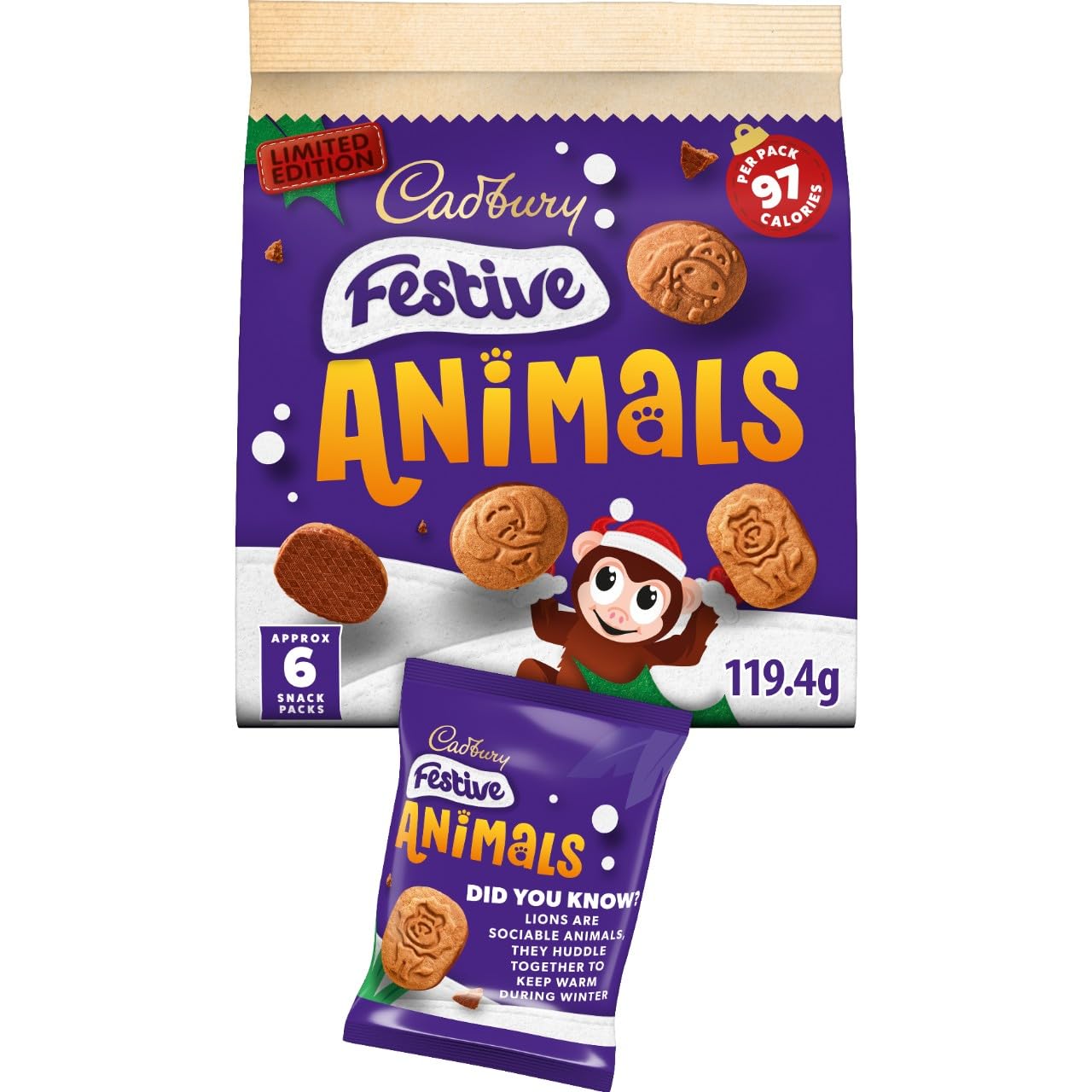 Cadbury Festive Animal Shaped Biscuits with Chocolate Base - Limited Edition Holiday Treat