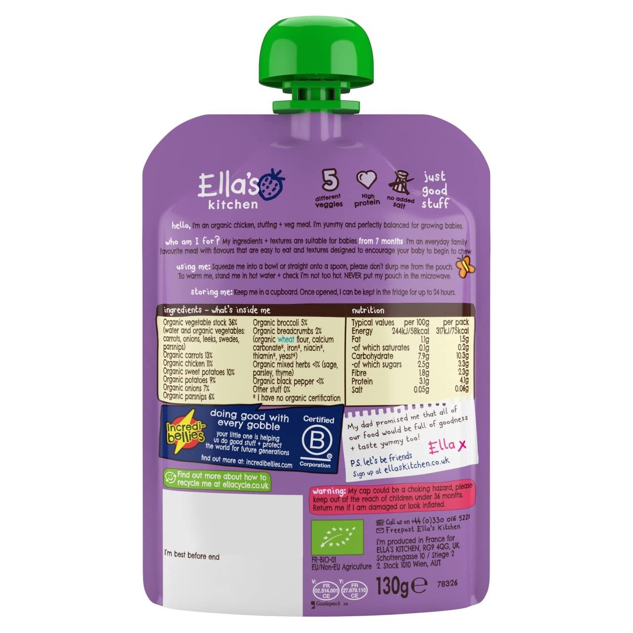 Ella's Kitchen Bio-Hähnchenbraten mit Käse, 130 g