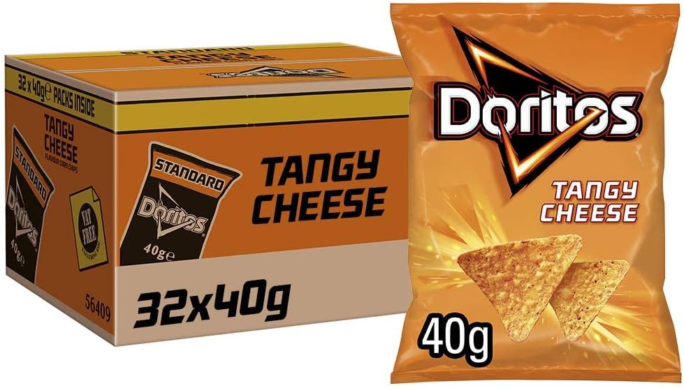 Doritos Tangy Cheese Tortilla Chips, 40 g (32 Stück) – Kräftiger Geschmack, vegetarische Chips