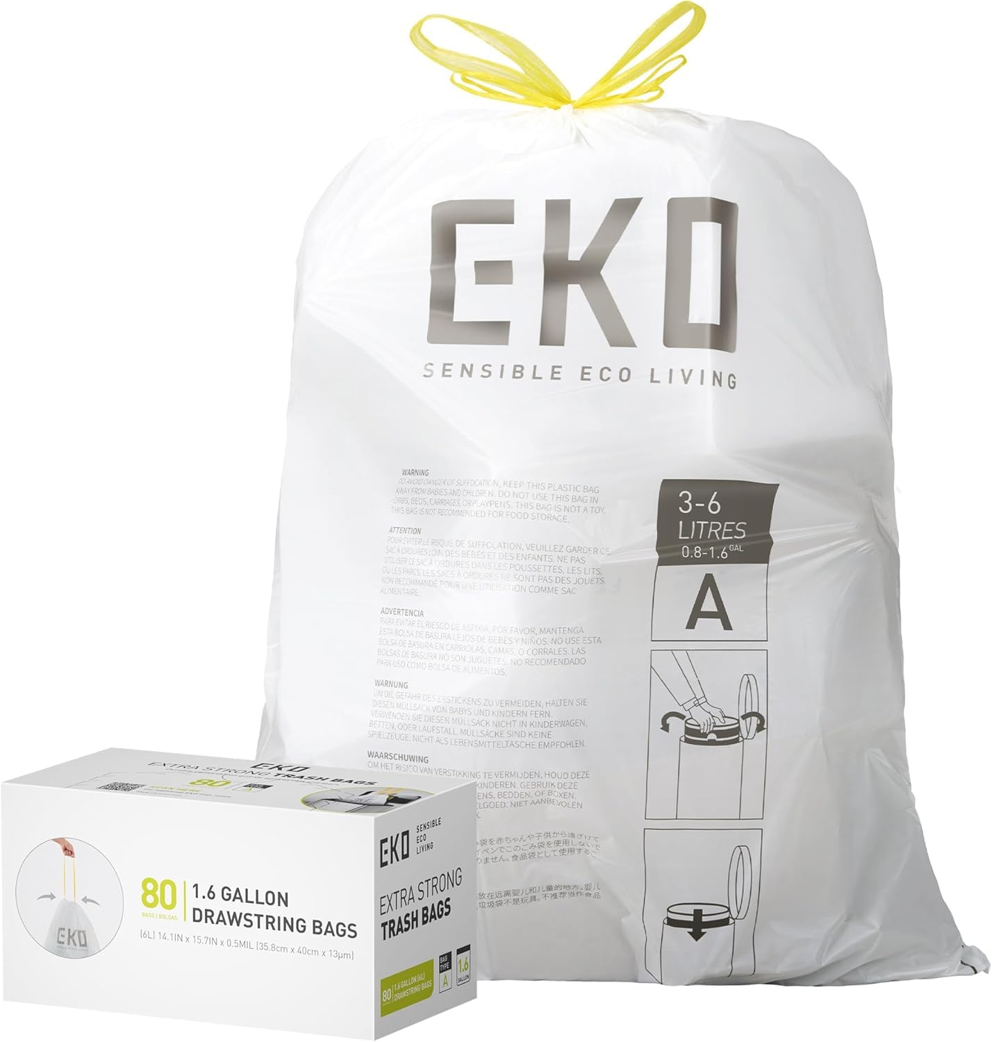 EKO - Extra Strong Heavy Duty Bin Liners 3-6L - White Trash Bags