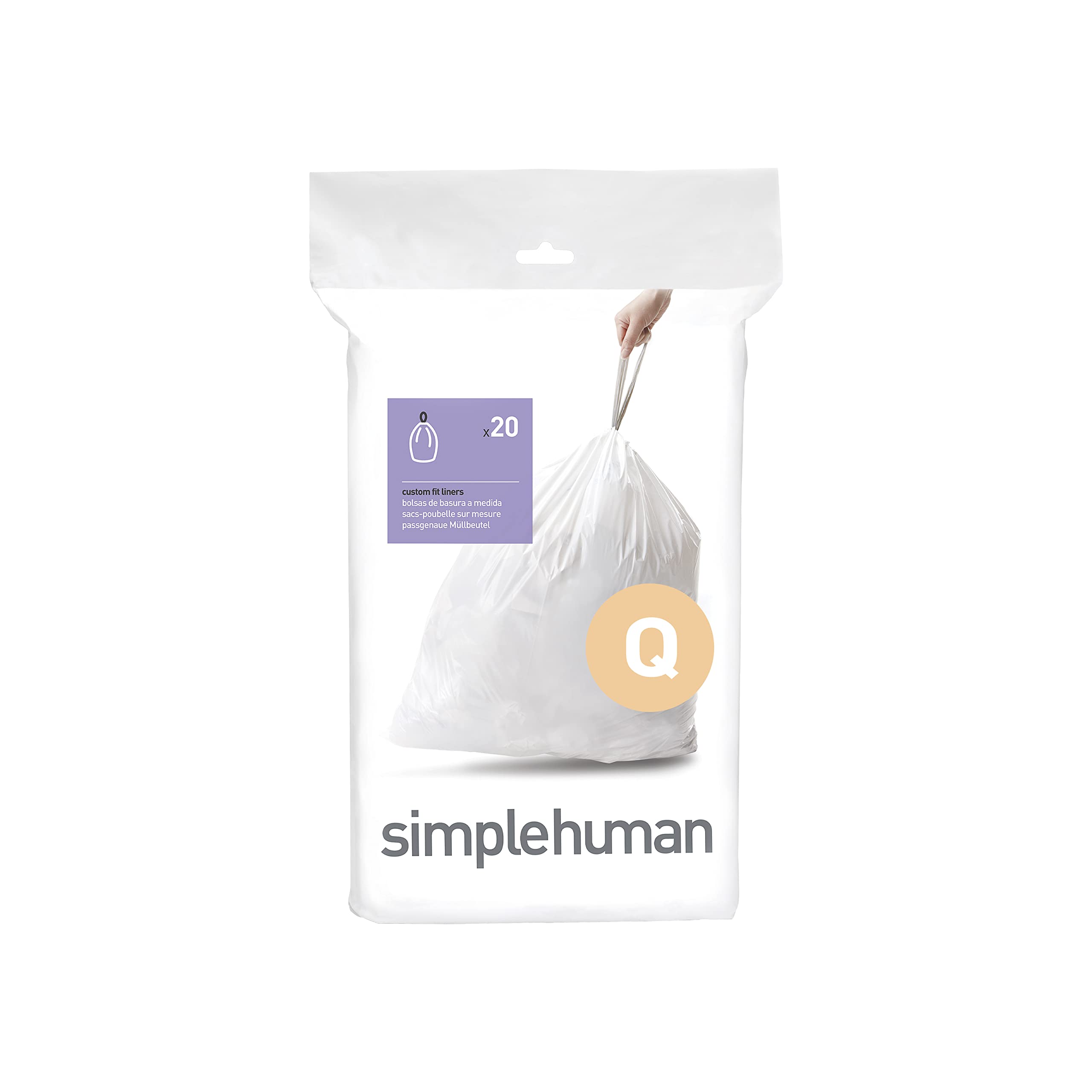 simplehuman Code Q Custom Fit Bin Liners, White Plastic (Pack of 20)