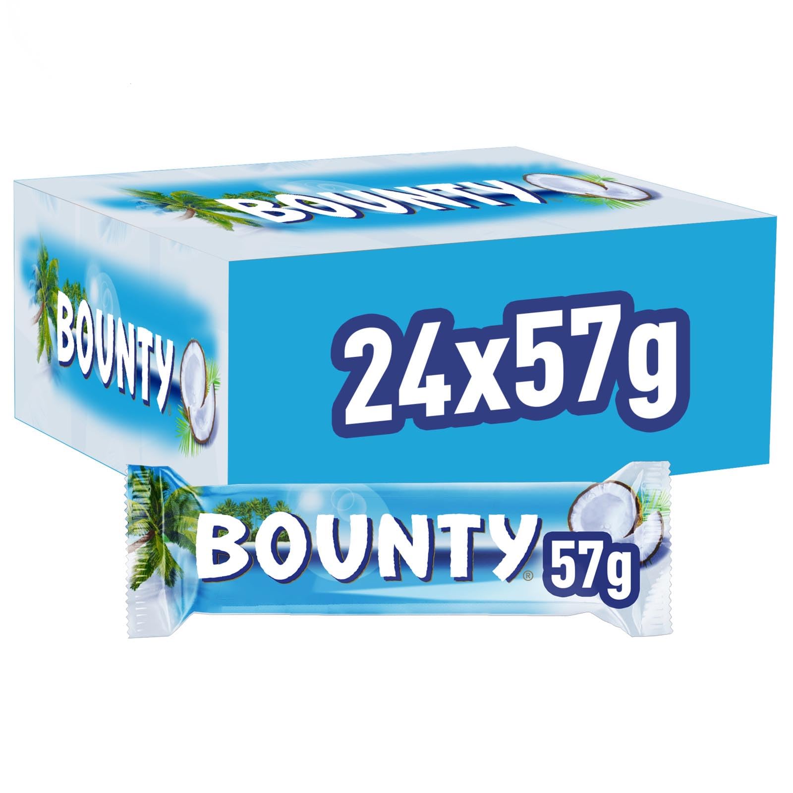 Bounty Kokosnuss- und Milchschokoladenbox, Großpackung mit 24 Stück, 57 g Riegel