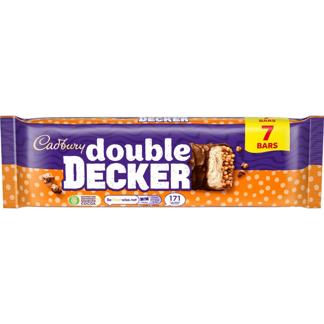 Cadbury Double Decker Schokoriegel – Knuspriges Müsli und zäher Nougat in Milchschokolade, 7er-Pack