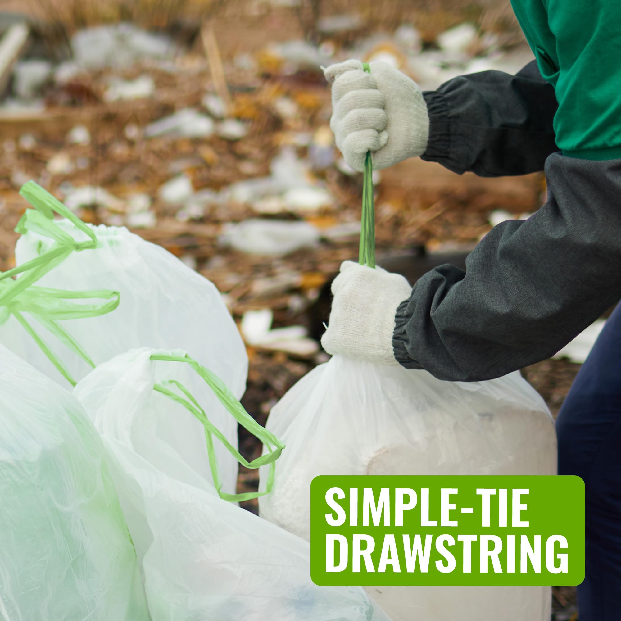 EcoBag 40 Pack White Kitchen Drawstring Bin Liner - 30L - 25 Microns - 232 Model