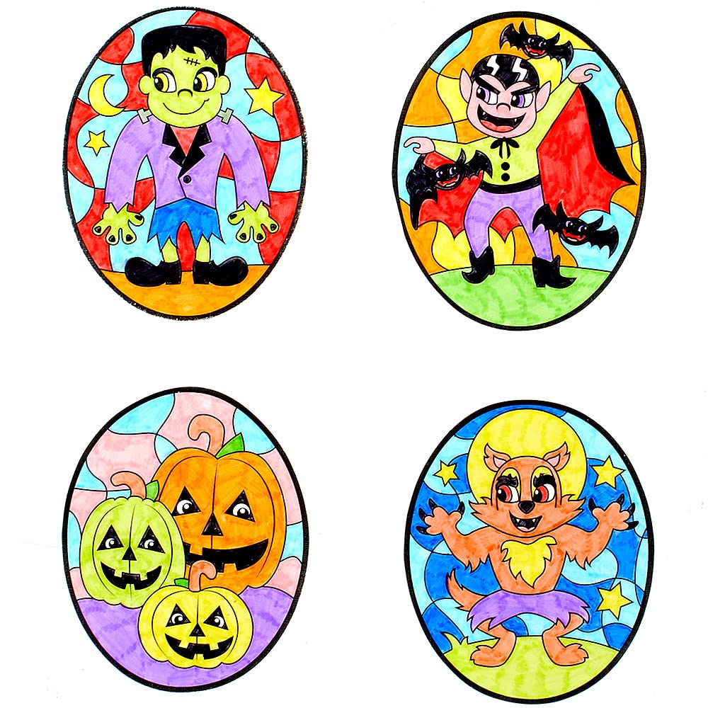 Baker Ross FX285 Halloween Colour in Window Decorations - Pack of 18 Multicolor Vellum Stickers