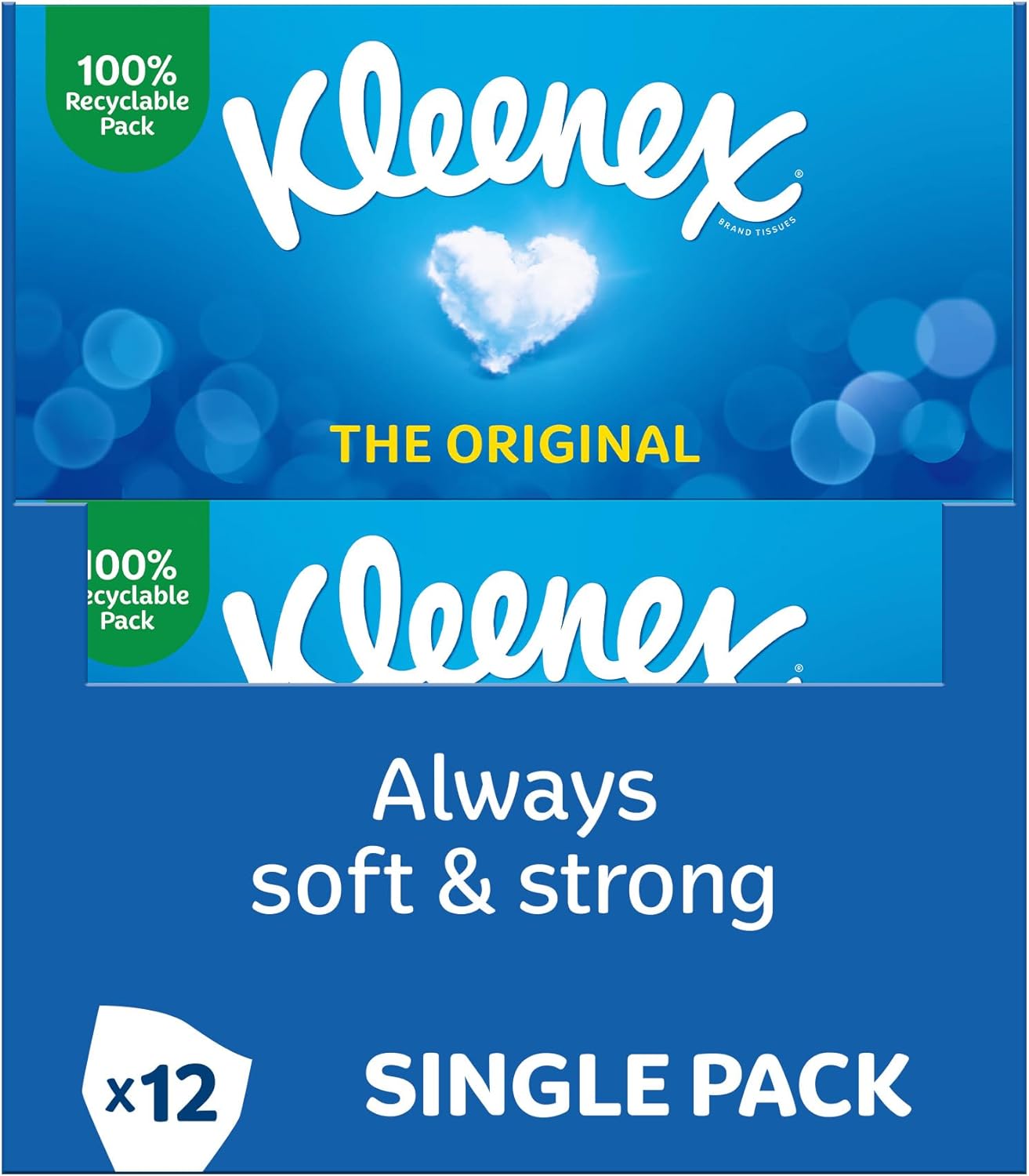 Kleenex Original Facial Tissues - Pack of 12 Boxes (768 Tissues) - Soft & Strong 3-Ply Tissues with Touch of Cotton