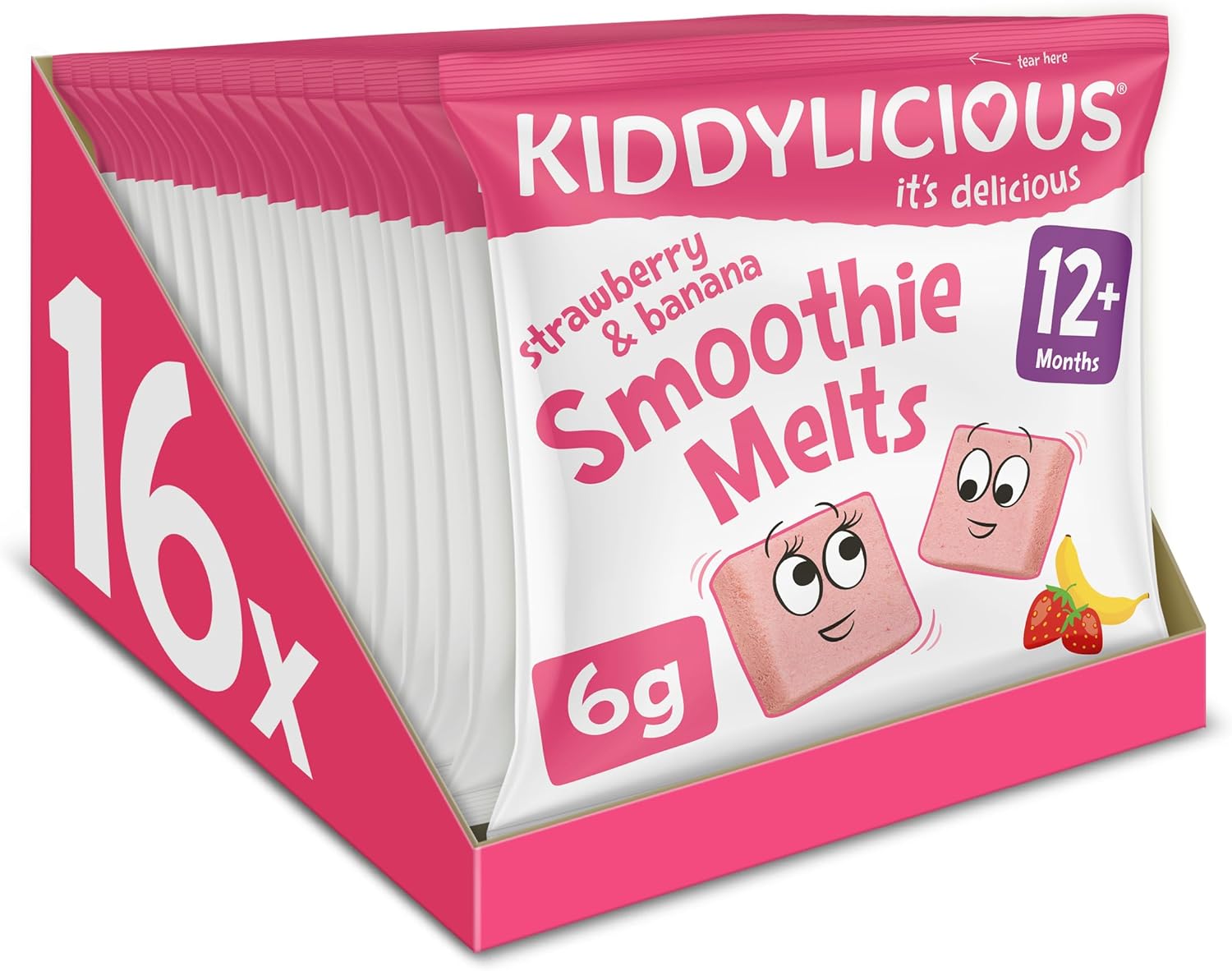 Kiddylicious Strawberry and Banana Smoothie Melts - 16 x 6g Fruit Snacks
