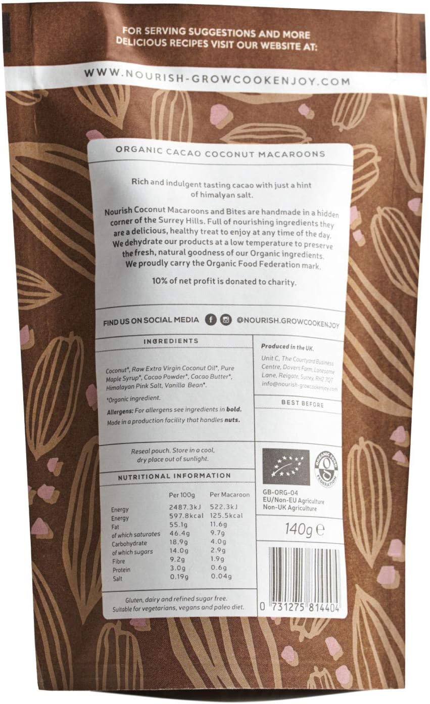 Nourish Bio-Kakao-Kokos-Makronen – Veganer, glutenfreier Keto-Snack