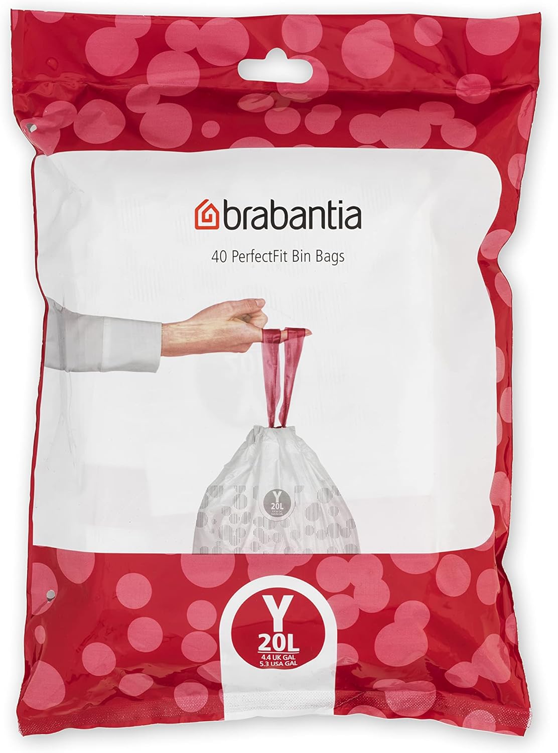 Brabantia PerfectFit Bin Liners Size Y/20 Litre - Thick Tear-Resistant Trash Bags with Tie-Tape
