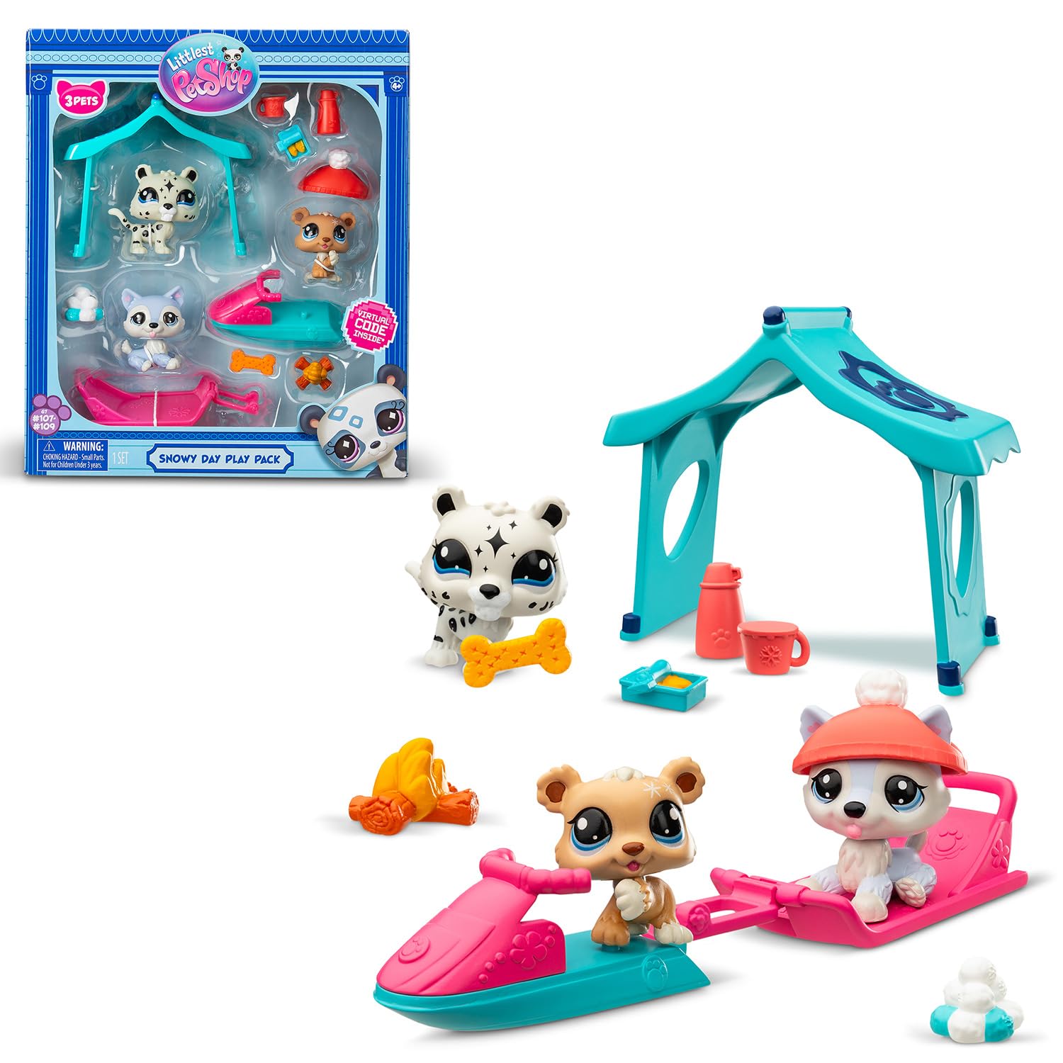 Littlest Pet Shop Snowy Day Play Pack - 3 Animals & 6 Accessories - Ages 4+