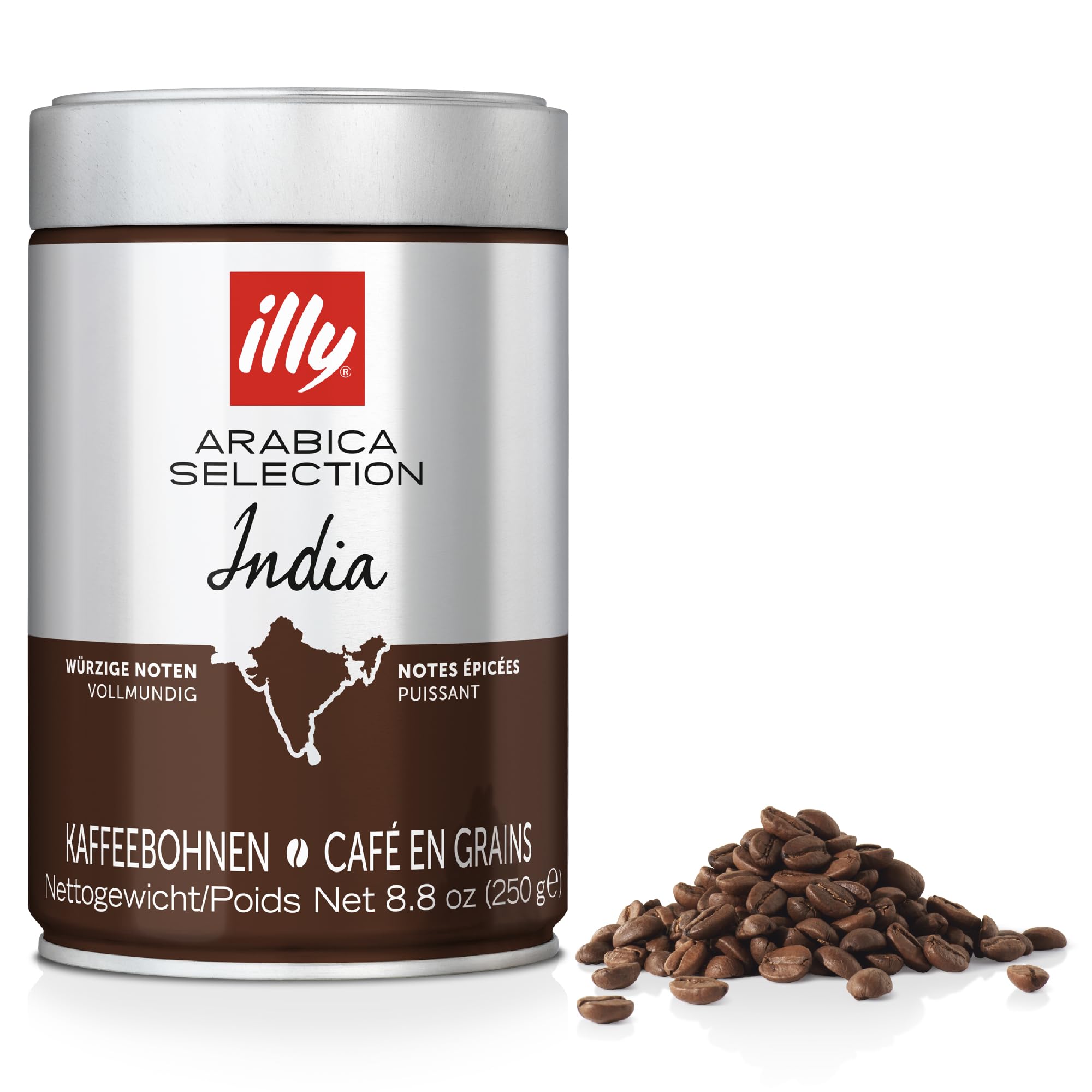 illy Luxury Arabica Selection – India Dark Roast Ganze Kaffeebohnen – 100 % Arabica – 250-g-Dose