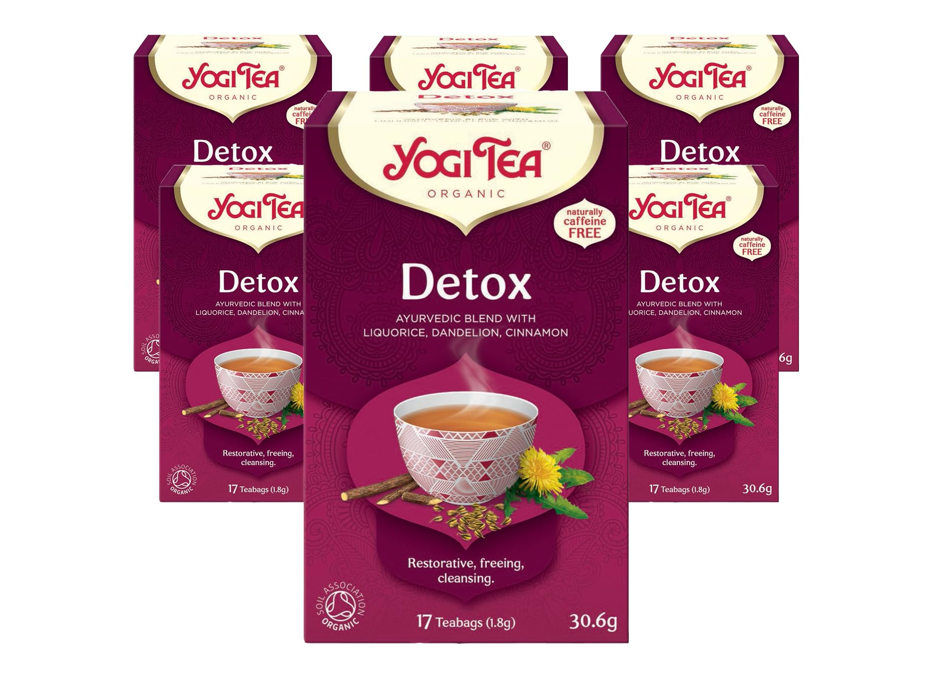 Yogi Tea Detox Löwenzahn Klettenwurzel Bio-Kräutertee, koffeinfrei, 6 x 17 Teebeutel (insgesamt 102)