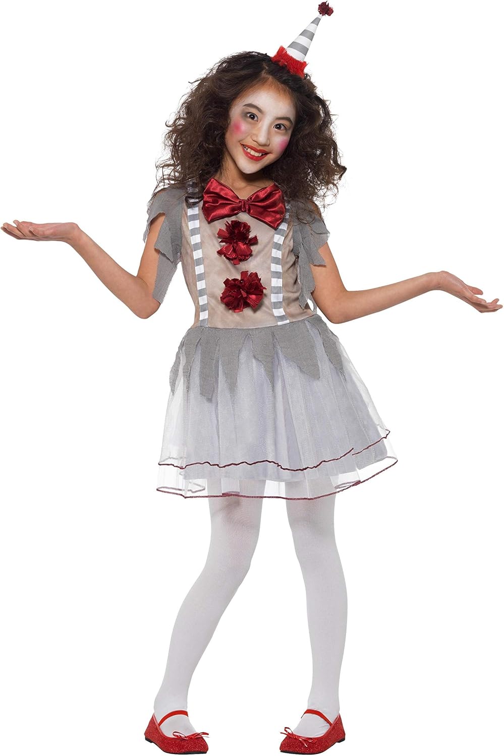 Smiffys Vintage Clown Girl Costume - Grey & Red, Size S (4-6 Years)