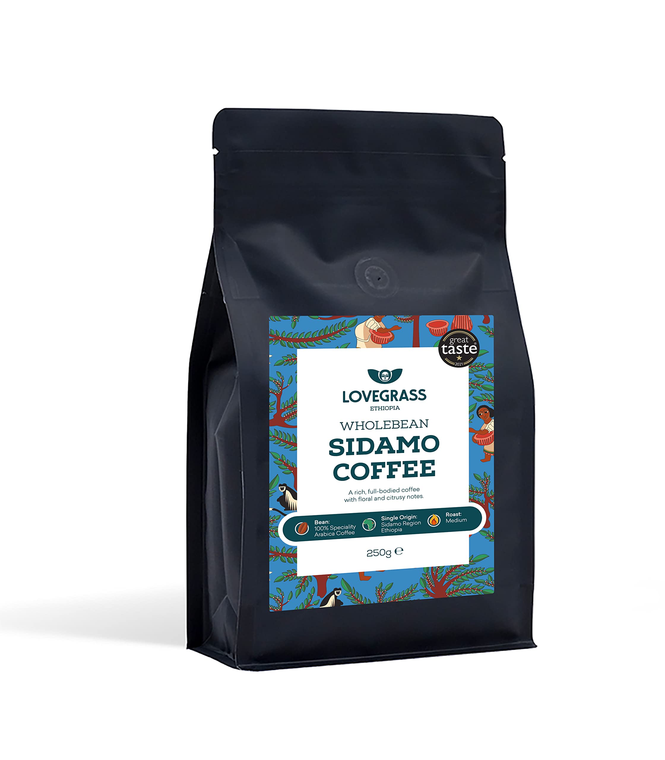 Lovegrass Ethiopia - Single Origin Sidamo Kaffee, mittlere Röstung, 250 g