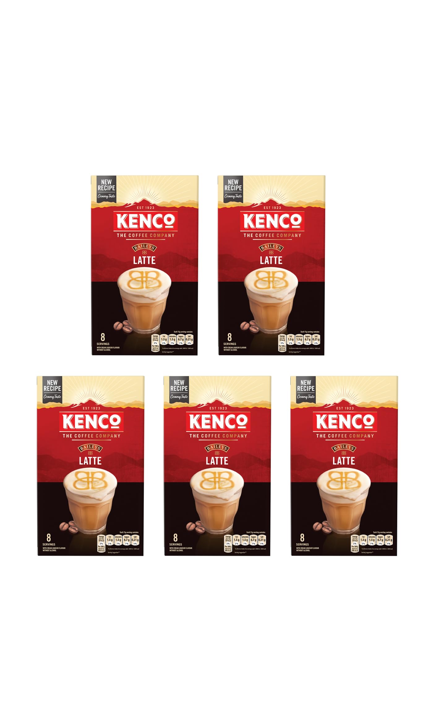 Kenco - Baileys Latte Instant Coffee Sachets 8x15g (Pack of 5, Total 40 Sachets)