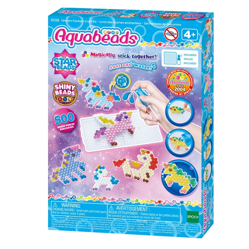 Aquabeads Unicorn Fantasy Craft Kit - 500 Beads & 6 Unicorn Designs for Ages 4+