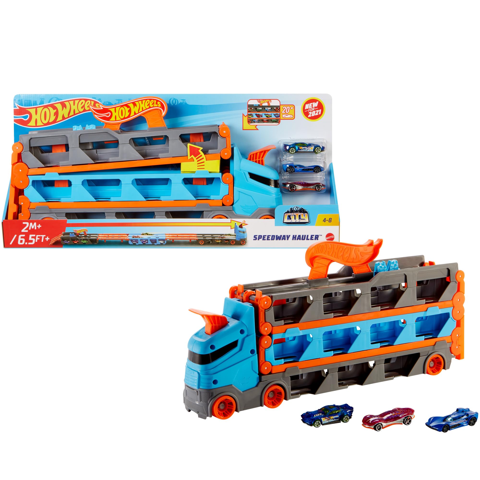 Hot Wheels Speedway Hauler 3-in-1 Storage Carrier with 6-Foot Drag R