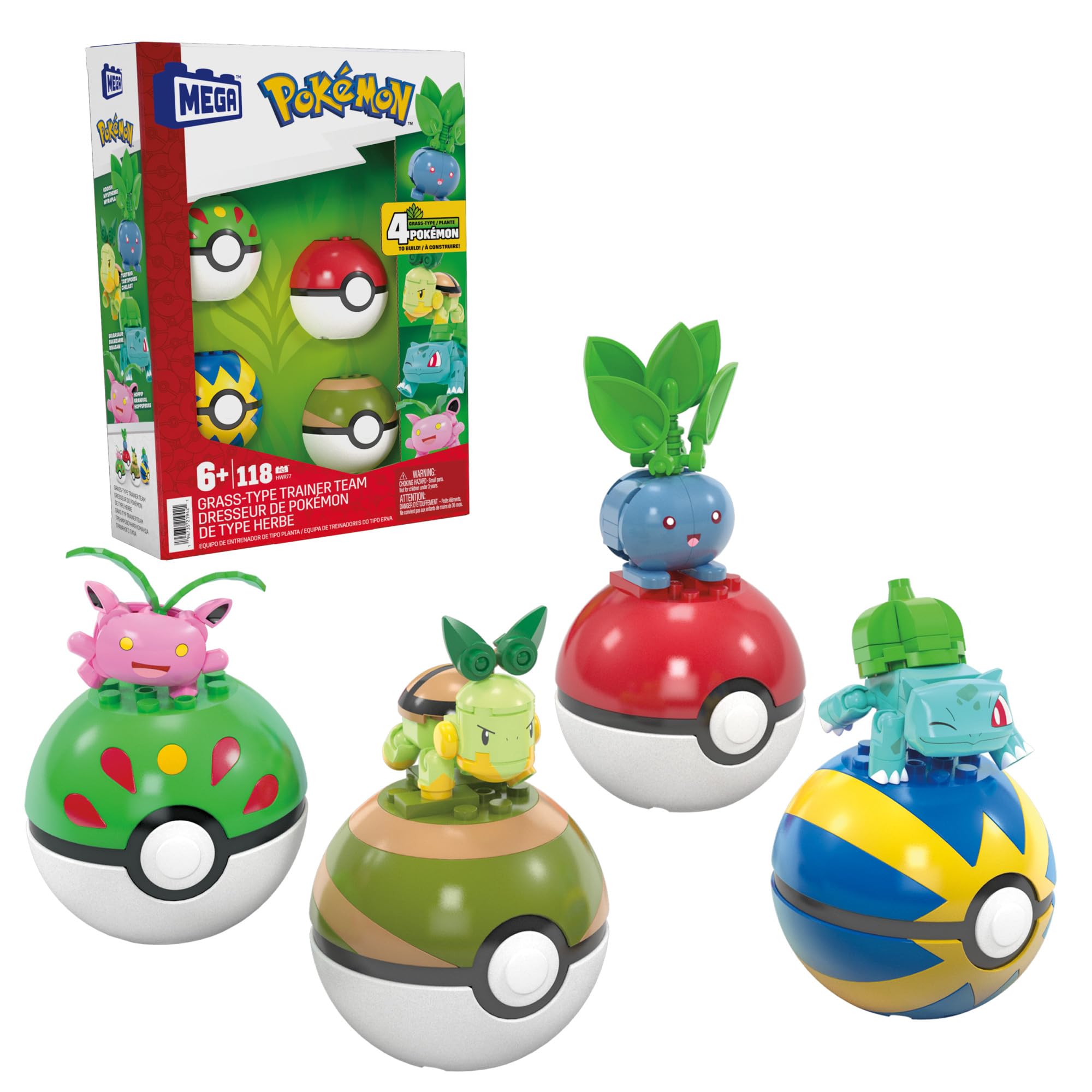MEGA Pokémon Grass-Type Trainer Team Building Set - 118 Pieces, 4 Poseable Characters, Ages 6+