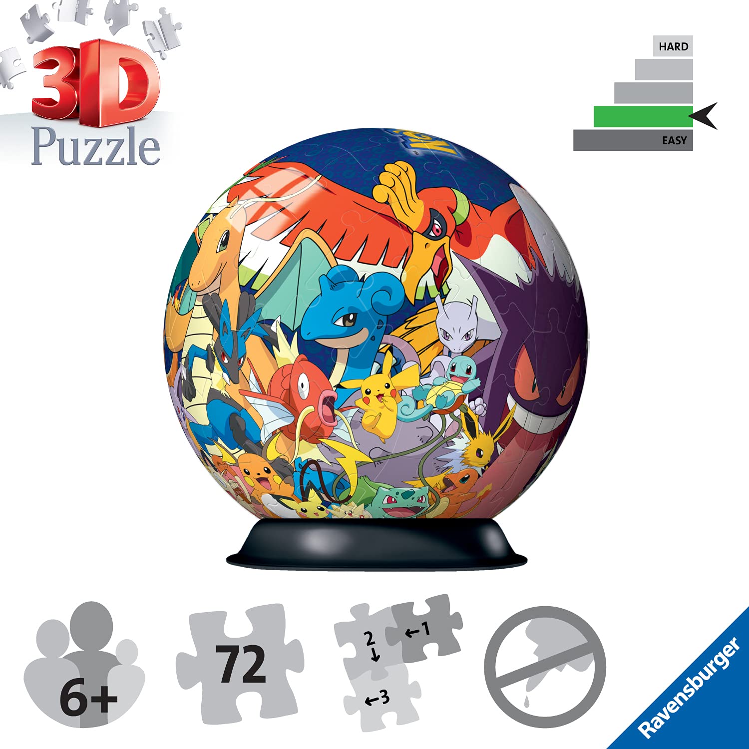 Ravensburger Pokémon 3D Jigsaw Puzzle Ball – 72-Piece Spherical Puzzle for Kids 6+
