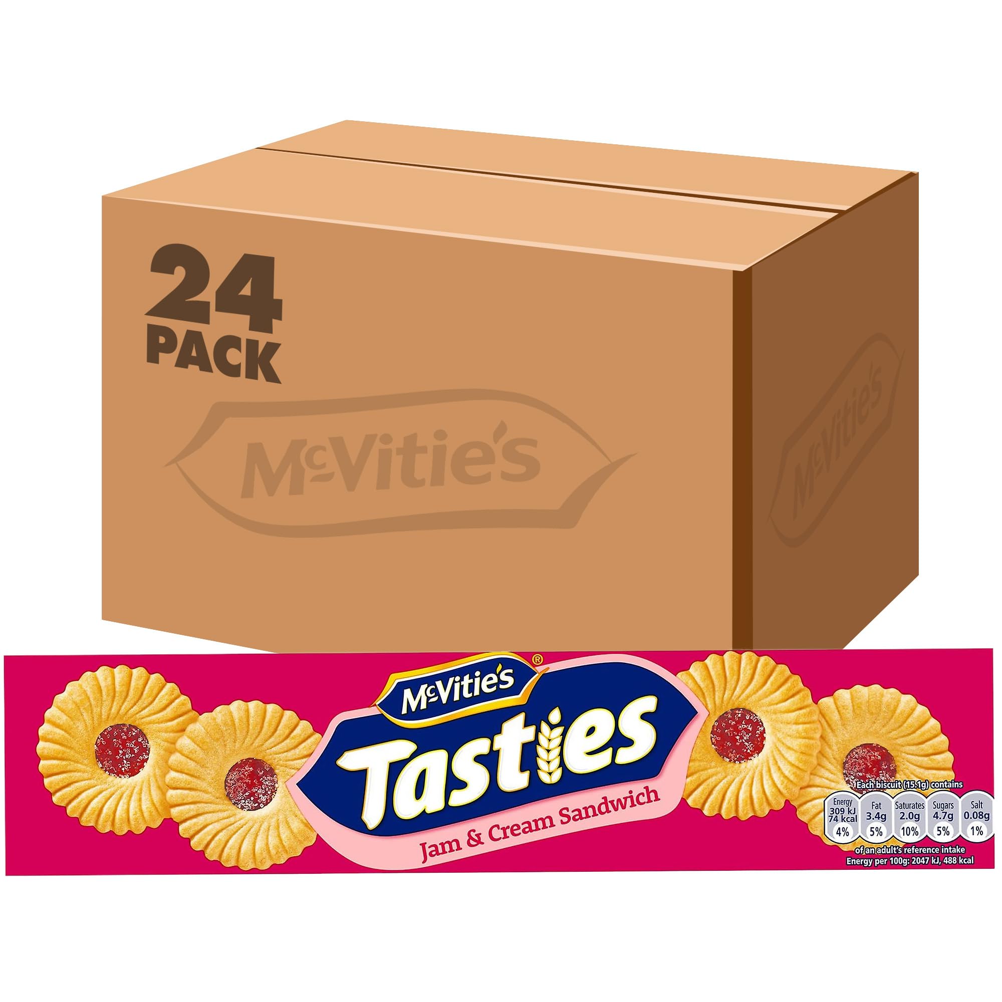 McVitie's Tasties Jam and Cream Sandwich Biscuits, 150g (Pack of 24)