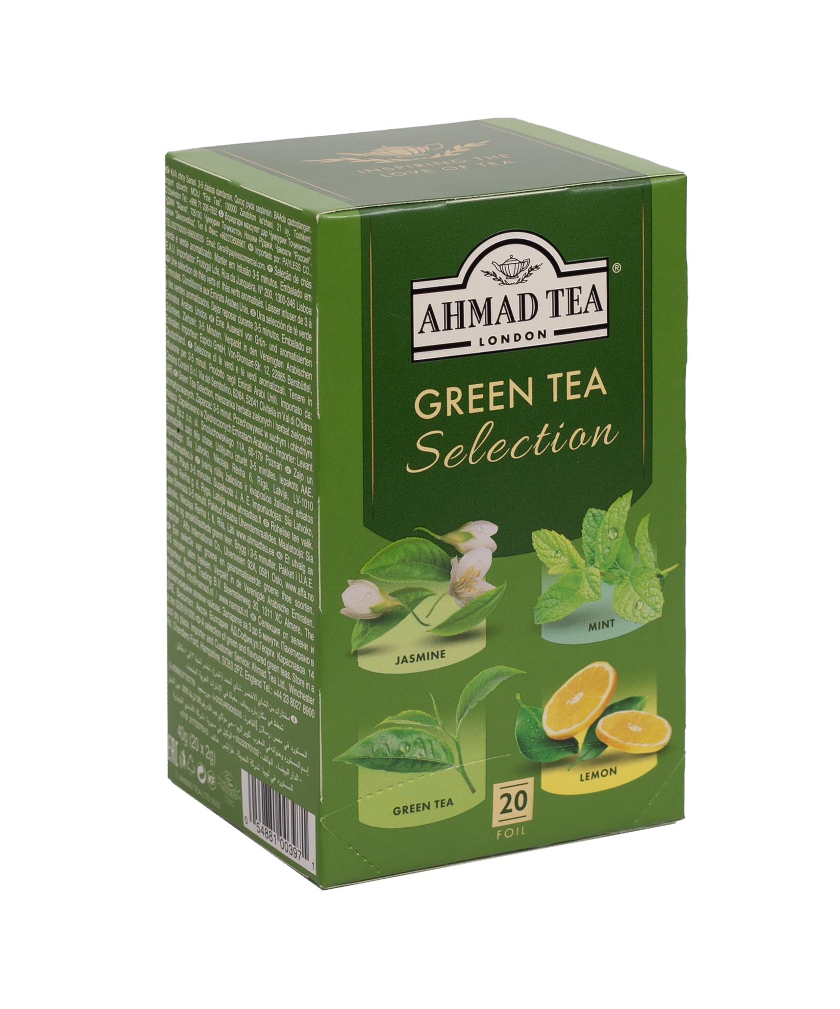 Ahmad Tea Grüntee-Auswahlpaket – 20 Teebeutel mit den Sorten Jasmin, Minze und Zitrone