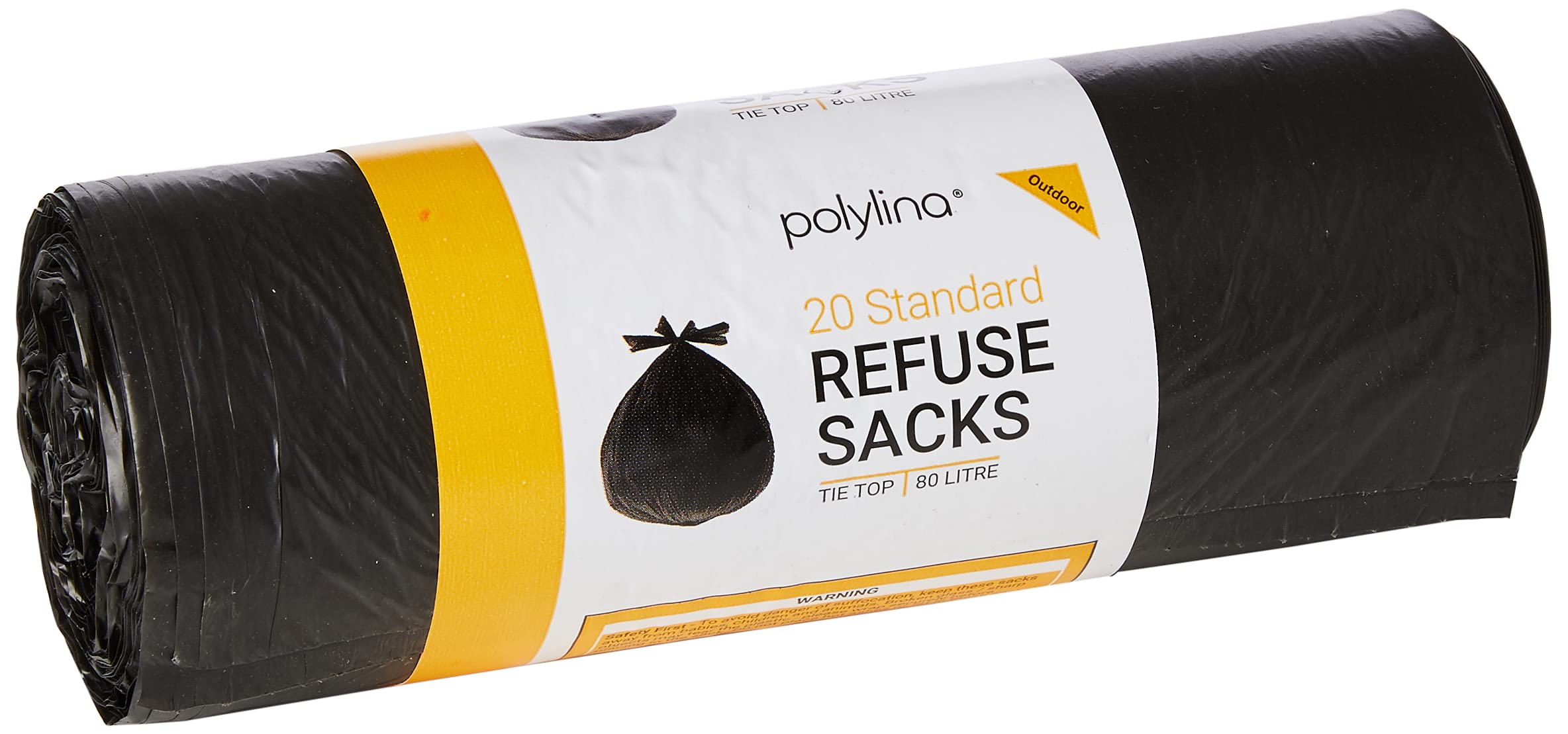Polylina 20er-Pack schwarze Müllsäcke mit Bindeverschluss, 80 Liter, aus recyceltem Kunststoff