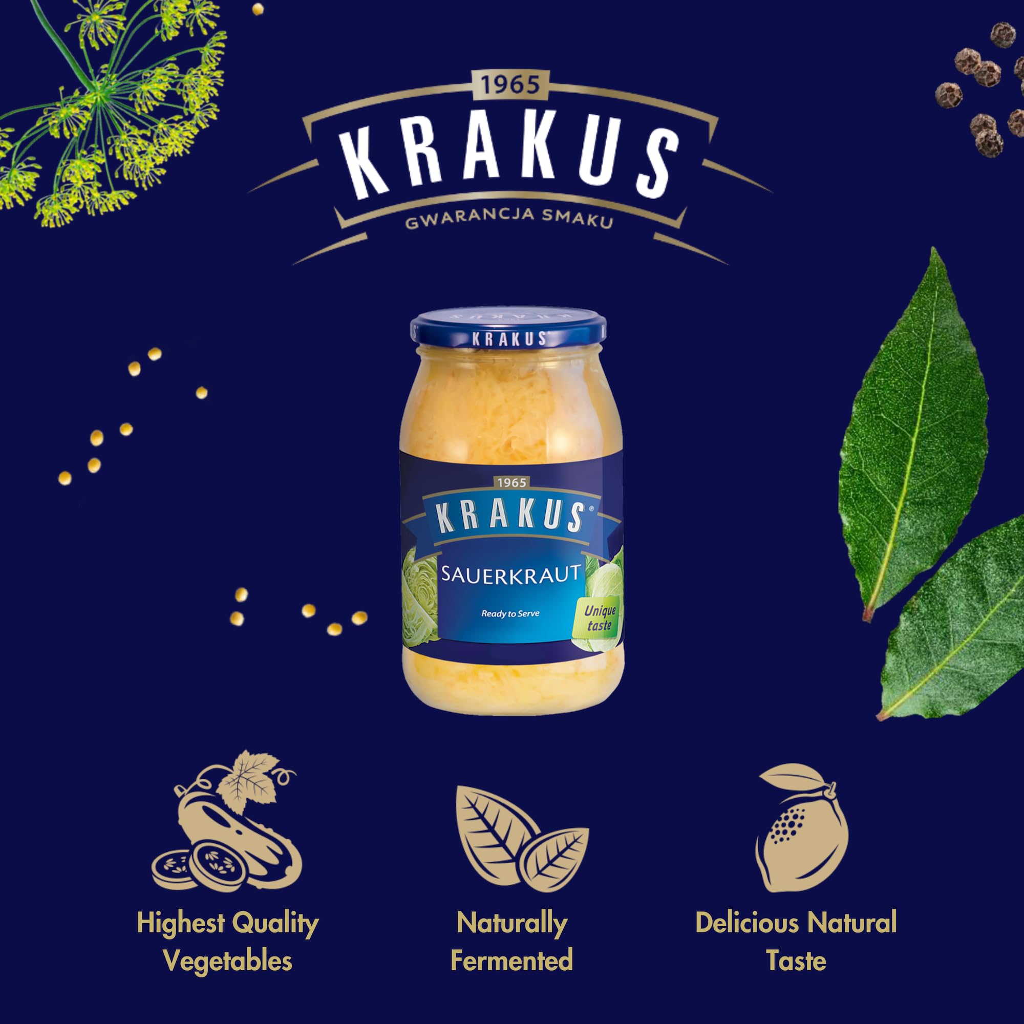 Krakus Sauerkraut 900g - Natürlich fermentiertes knackiges & würziges Sauerkraut